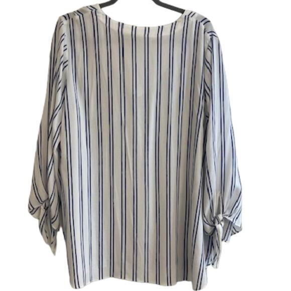 Michael Kors Women’s Striped Blouse Size 2X – Blue & White V-Neck Tie-Sleeve Top - Picture 3 of 6